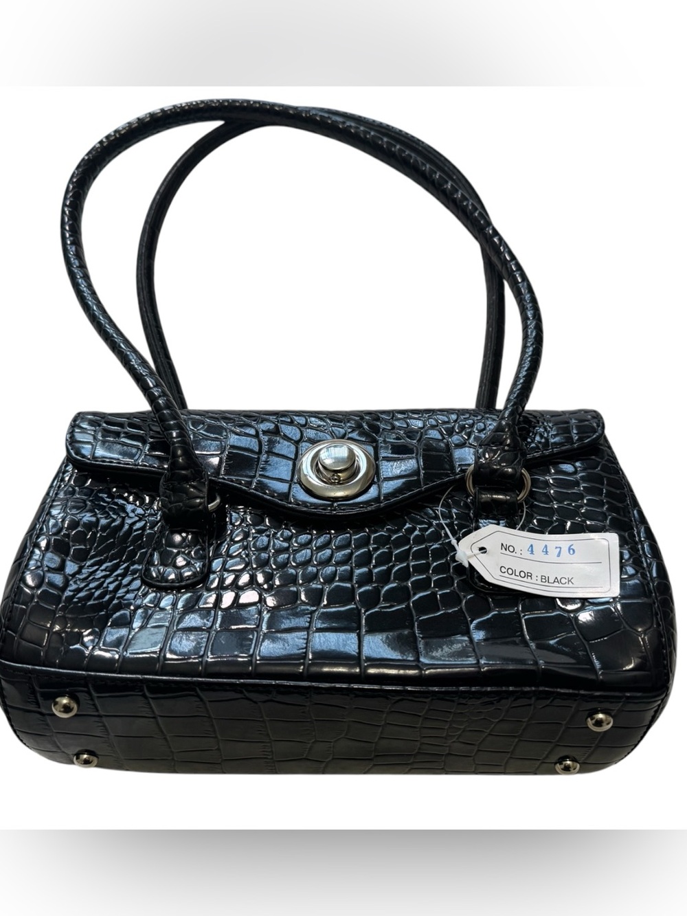 Classic Black Croc-Embossed Bag with wallet